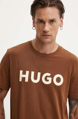 HUGO t-shirt bawełniany kolor brązowy z nadrukiem 50467556