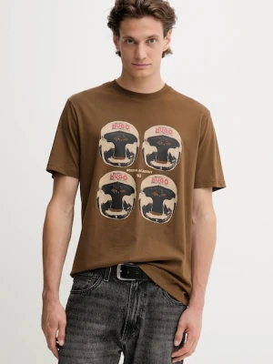 HUGO t-shirt bawełniany męski kolor brązowy z nadrukiem 50542560
