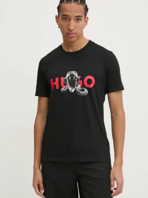 HUGO t-shirt bawełniany męski kolor czarny gładki 50530607
