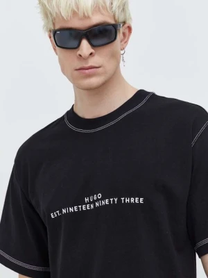 HUGO t-shirt bawełniany męski kolor czarny z aplikacją 50504718