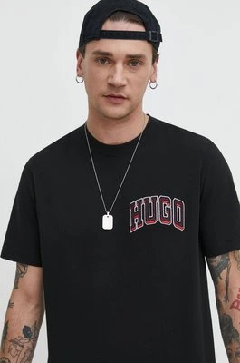 HUGO t-shirt bawełniany męski kolor czarny z aplikacją 50515067