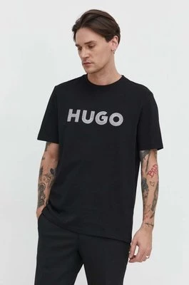 HUGO t-shirt bawełniany męski kolor czarny z aplikacją 50509958