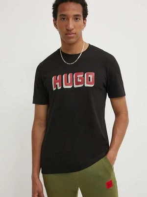 HUGO t-shirt bawełniany męski kolor czarny z nadrukiem 50516624