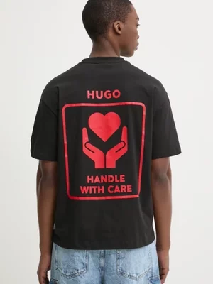 HUGO t-shirt bawełniany męski kolor czarny z nadrukiem 50530557