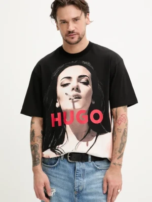 HUGO t-shirt bawełniany męski kolor czarny z nadrukiem 50535314