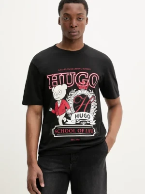 HUGO t-shirt bawełniany męski kolor czarny z nadrukiem 50538254