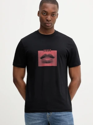 HUGO t-shirt bawełniany męski kolor czarny z nadrukiem 50544496