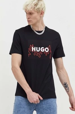 HUGO t-shirt bawełniany męski kolor czarny z nadrukiem