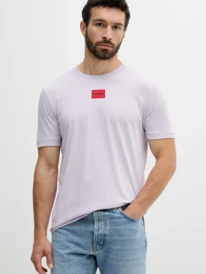 HUGO t-shirt bawełniany męski kolor fioletowy z aplikacją 50447978
