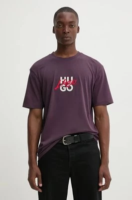 HUGO t-shirt bawełniany męski kolor fioletowy z nadrukiem 50521076