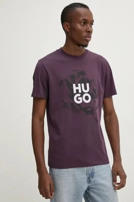 HUGO t-shirt bawełniany męski kolor fioletowy z nadrukiem 50521259