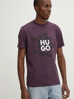 HUGO t-shirt bawełniany męski kolor fioletowy z nadrukiem 50521259