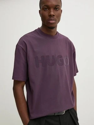 HUGO t-shirt bawełniany męski kolor fioletowy z nadrukiem 50525765