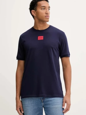 HUGO t-shirt bawełniany męski kolor granatowy z aplikacją 50447978