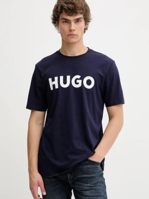 HUGO t-shirt bawełniany męski kolor granatowy z nadrukiem 50467556