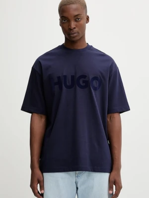 HUGO t-shirt bawełniany męski kolor granatowy z nadrukiem 50525765