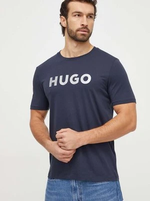 HUGO t-shirt bawełniany męski kolor granatowy z nadrukiem