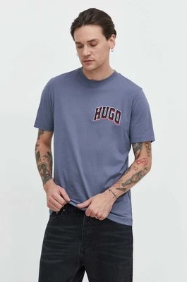 HUGO t-shirt bawełniany męski kolor niebieski z aplikacją 50515067