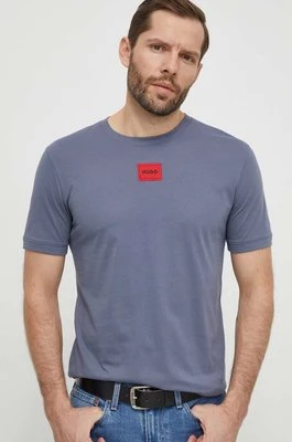 HUGO t-shirt bawełniany męski kolor niebieski z aplikacją 50447978