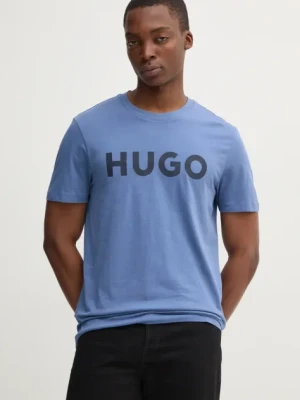 HUGO t-shirt bawełniany męski kolor niebieski z nadrukiem 50467556