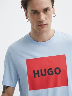 HUGO t-shirt bawełniany męski kolor niebieski z nadrukiem 50467952