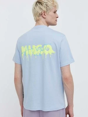 HUGO t-shirt bawełniany męski kolor niebieski z nadrukiem 50509966