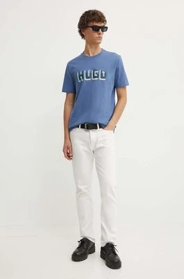 HUGO t-shirt bawełniany męski kolor niebieski z nadrukiem 50516624