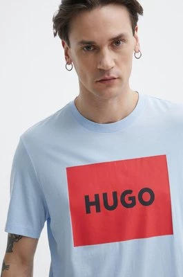 HUGO t-shirt bawełniany męski kolor niebieski z nadrukiem 50467952