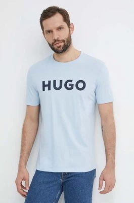 HUGO t-shirt bawełniany męski kolor niebieski z nadrukiem 50467556