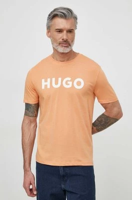 HUGO t-shirt bawełniany męski kolor pomarańczowy z nadrukiem 50467556