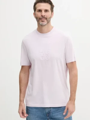 HUGO t-shirt bawełniany męski kolor różowy z aplikacją 50535284