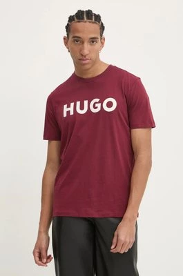 HUGO t-shirt bawełniany męski kolor różowy z nadrukiem 50467556