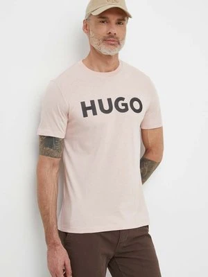 HUGO t-shirt bawełniany męski kolor różowy z nadrukiem 50513309