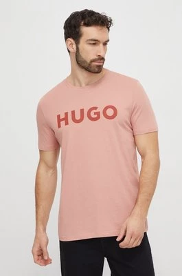 HUGO t-shirt bawełniany męski kolor różowy z nadrukiem 50467556CHEAPER