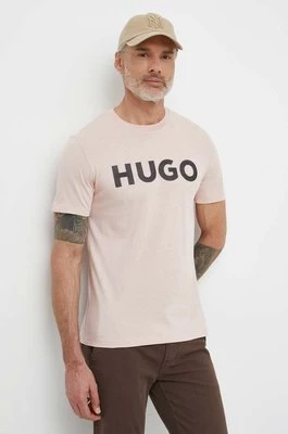 HUGO t-shirt bawełniany męski kolor różowy z nadrukiem 50513309