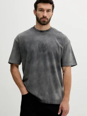 HUGO t-shirt bawełniany męski kolor szary z aplikacją 50535302