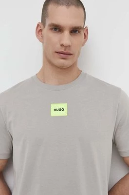 HUGO t-shirt bawełniany męski kolor szary z aplikacją 50447978
