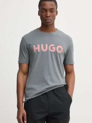 HUGO t-shirt bawełniany męski kolor szary z nadrukiem 50467556