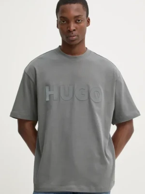 HUGO t-shirt bawełniany męski kolor szary z nadrukiem 50525765