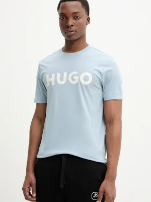 HUGO t-shirt bawełniany męski kolor turkusowy z nadrukiem 50467556