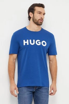 HUGO t-shirt bawełniany męski kolor turkusowy z nadrukiem 50467556