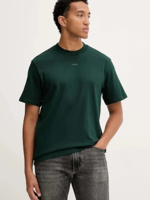 HUGO t-shirt bawełniany męski kolor zielony gładki 50488330
