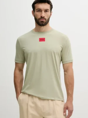 HUGO t-shirt bawełniany męski kolor zielony z aplikacją 50447978