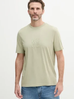 HUGO t-shirt bawełniany męski kolor zielony z aplikacją 50535284