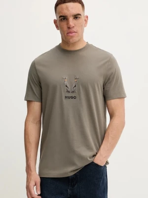 HUGO t-shirt bawełniany męski kolor zielony z aplikacją 50549154