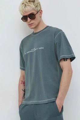 HUGO t-shirt bawełniany męski kolor zielony z aplikacją