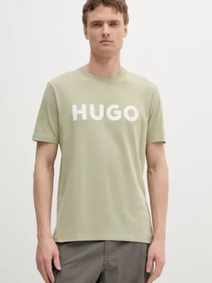 HUGO t-shirt bawełniany męski kolor zielony z nadrukiem 50467556
