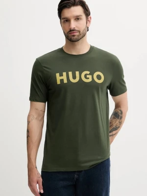 HUGO t-shirt bawełniany męski kolor zielony z nadrukiem 50467556