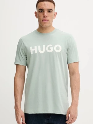 HUGO t-shirt bawełniany męski kolor zielony z nadrukiem 50467556