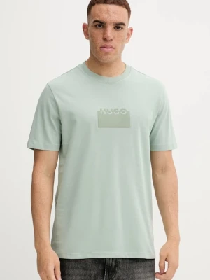 HUGO t-shirt bawełniany męski kolor zielony z nadrukiem 50546867